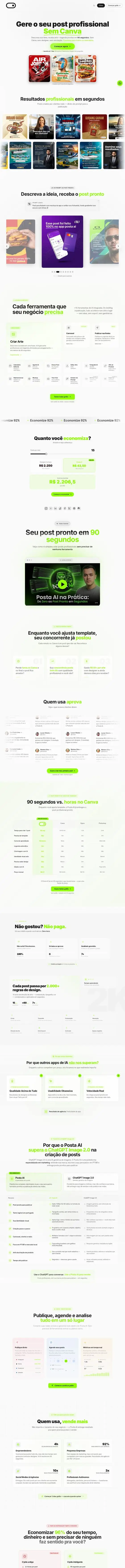 Preview completo da plataforma POSTA AI