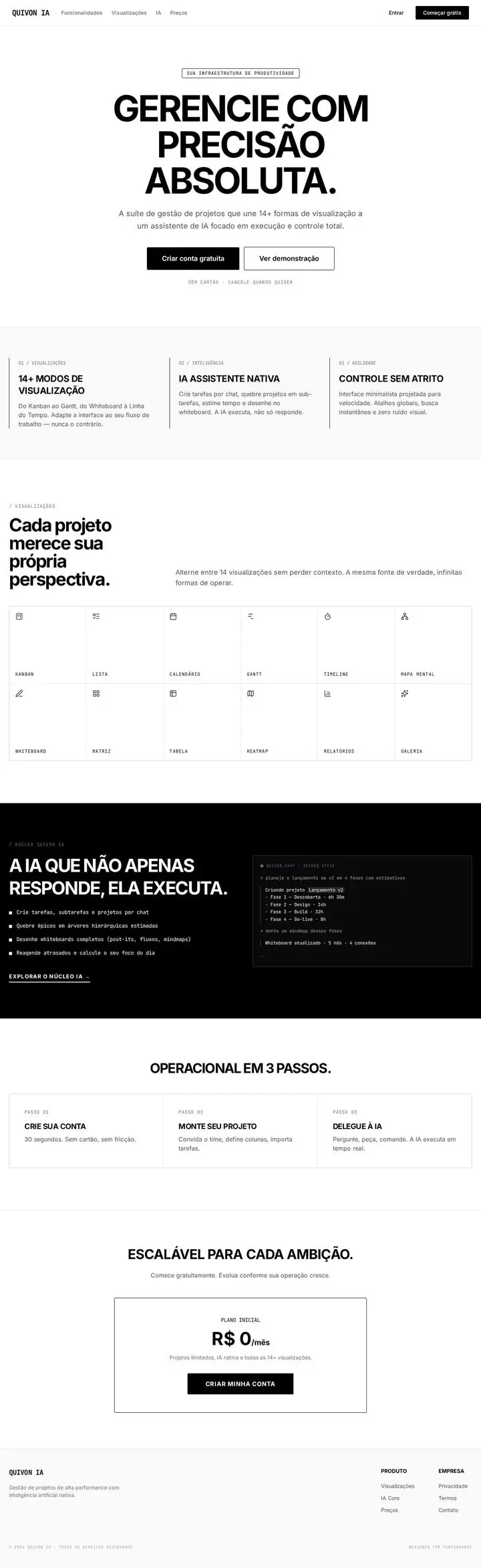Preview completo da plataforma QUIVON IA